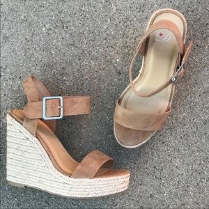 SODA Camel Brown Espadrille Wedge